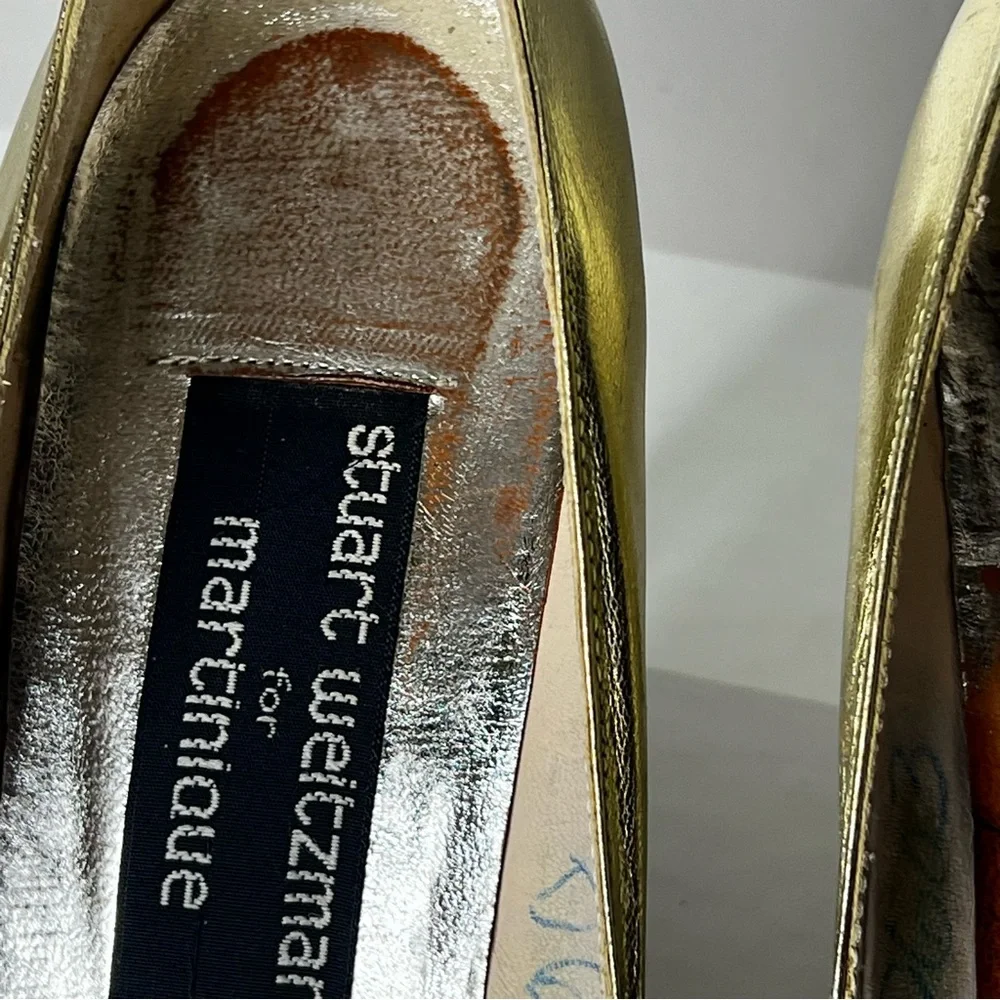 Vintage Stuart Weitzman For Martinique Leather Gold Pumps Bejeweled Size 7